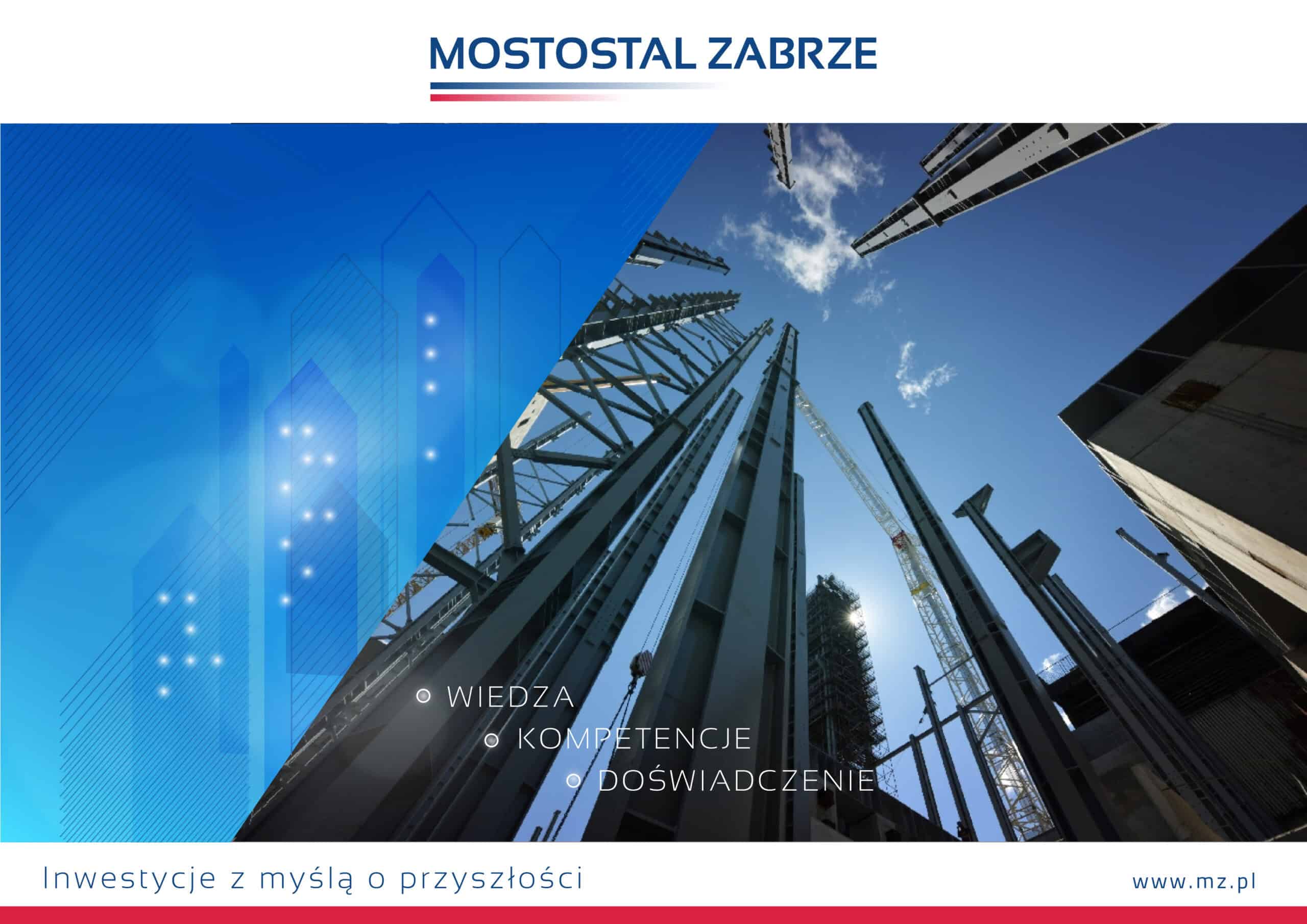 Okładka katalogu ofertowego Mostostal Zabrze — konstrukcje stalowe, format poziomy