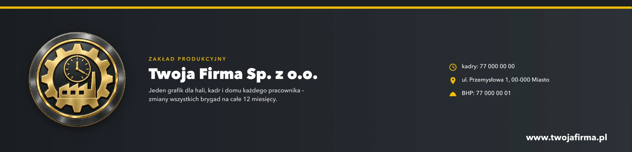 Kalendarz 3-zmianowy firmowy – stopka z logo firmy i danymi działu kadr