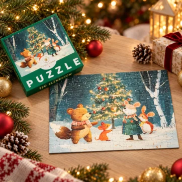 Puzzle reklamowe z logo firmy – świąteczne puzzle 120 elementów w pudełku, DrukXpert